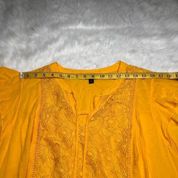 Torrid Women’s Yellow Cap Sleeve Swiss Dot Crochet Inset Tie-Front Top Size 4X - Picture 7 of 13